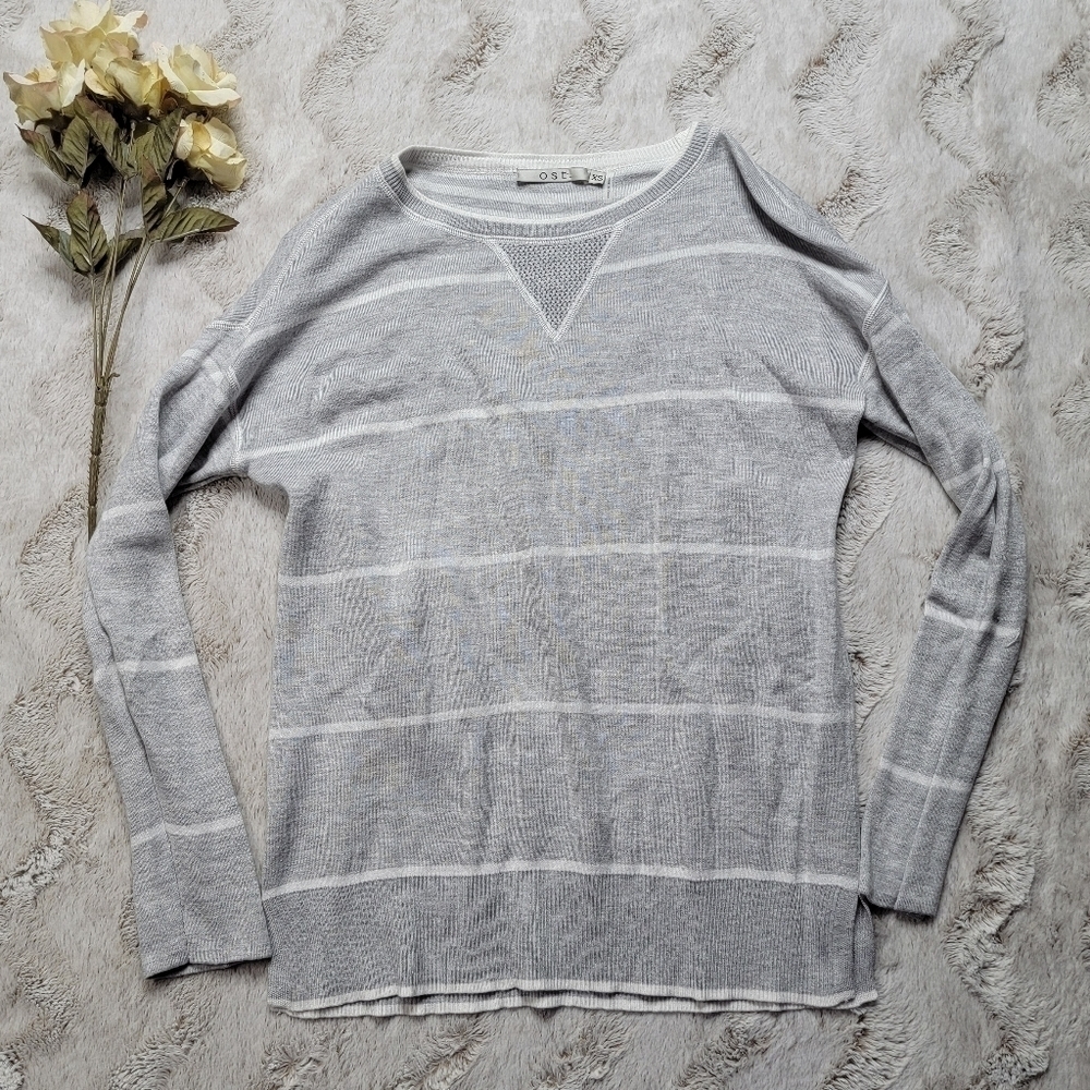 Ost Gray White Stripe Long Sleeve Crew Neck‎ Soft Top Size XS
